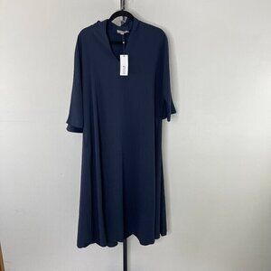 New Molly Bracken Women's Navy Woven V-Neck Midi Sheath Dress Size XS/S